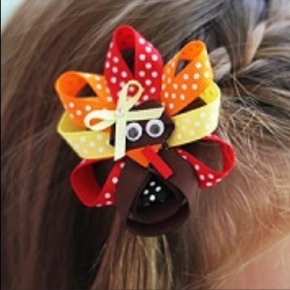 Thanksgiving Hair Bow Clip Turkey Clippie - Picture 2 of 2